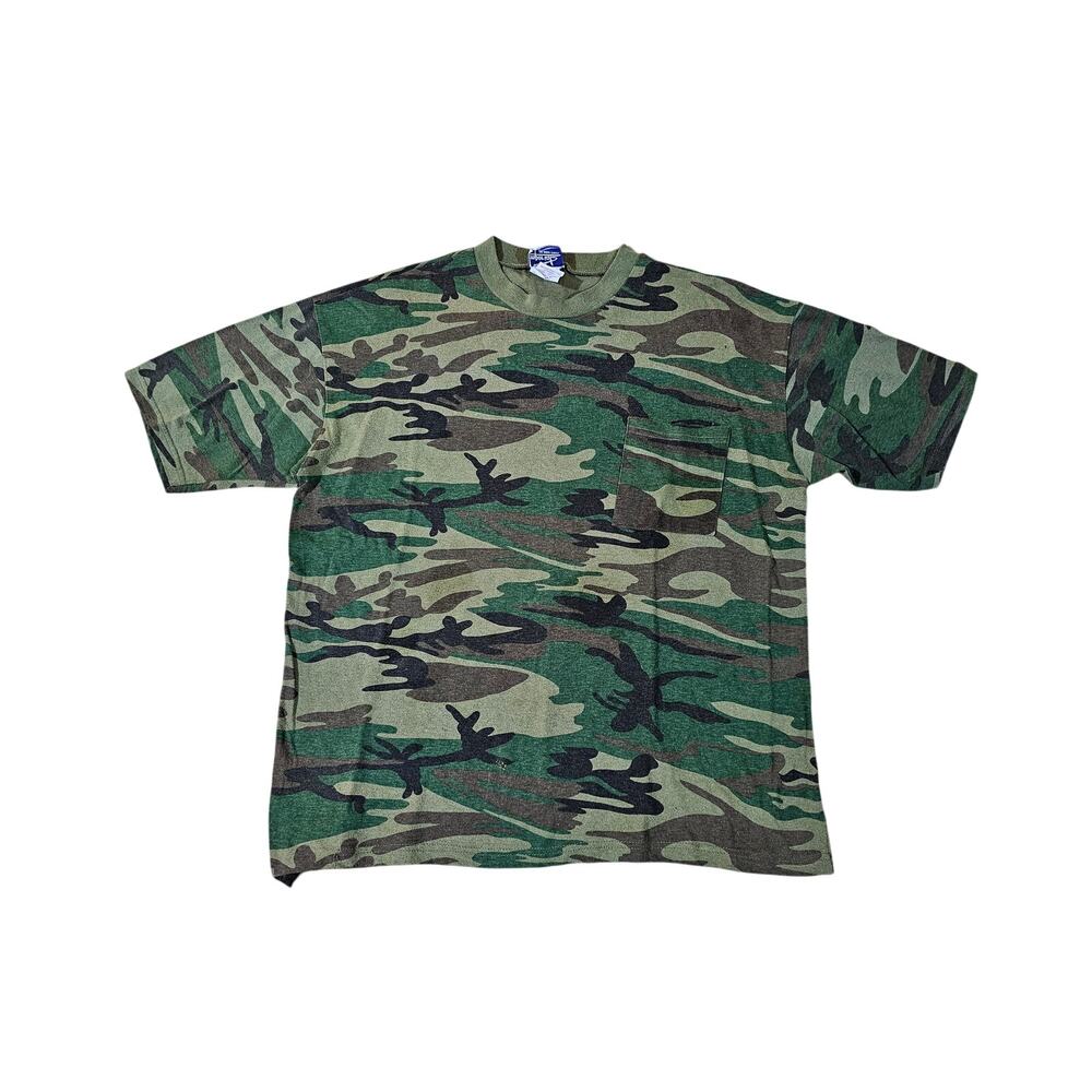 80s Imperial Brand Green Woodland Camo Pocket T-Shirt Sz L